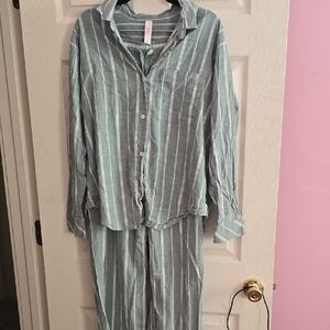 Auden Women's Pajama Set in Green and White Stripes
